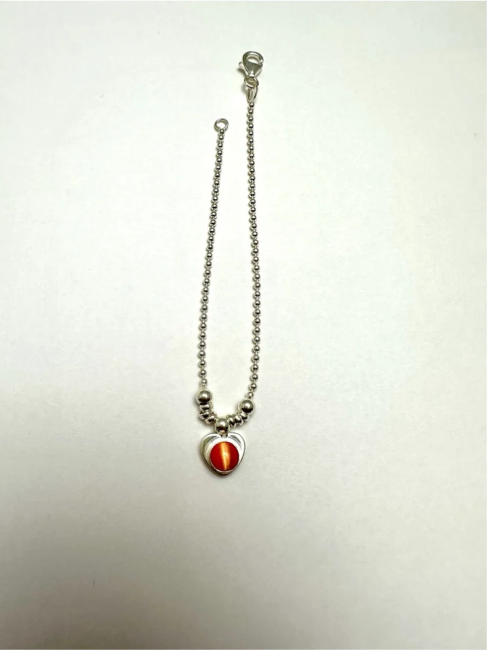 Vintage Italy 925 Sterling Silver Heart Bracelet - Orange Cat's Eye Stone - 7.5" - Picture 2 of 8